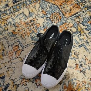Converse Black Faux Leather,  Silver and White Sneakers NWOT